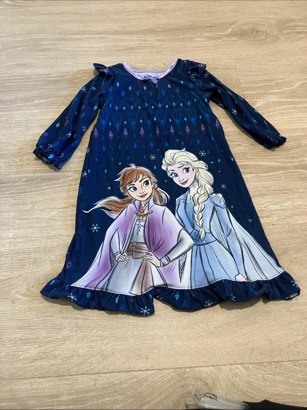 Girls' Frozen-Themed Navy Blue Long Sleeve Nightgown